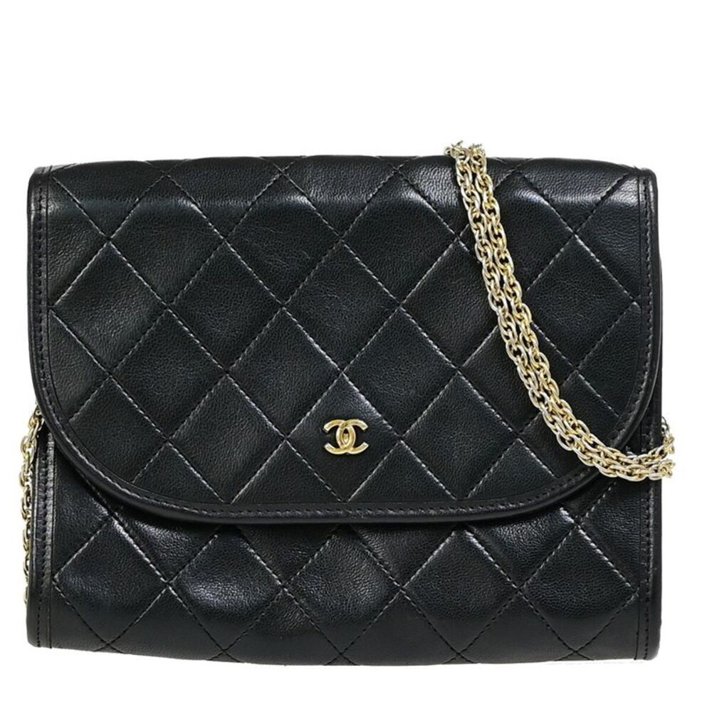 Chanel Vintage Round Flap Quilted Lambskin Black Leather Bag